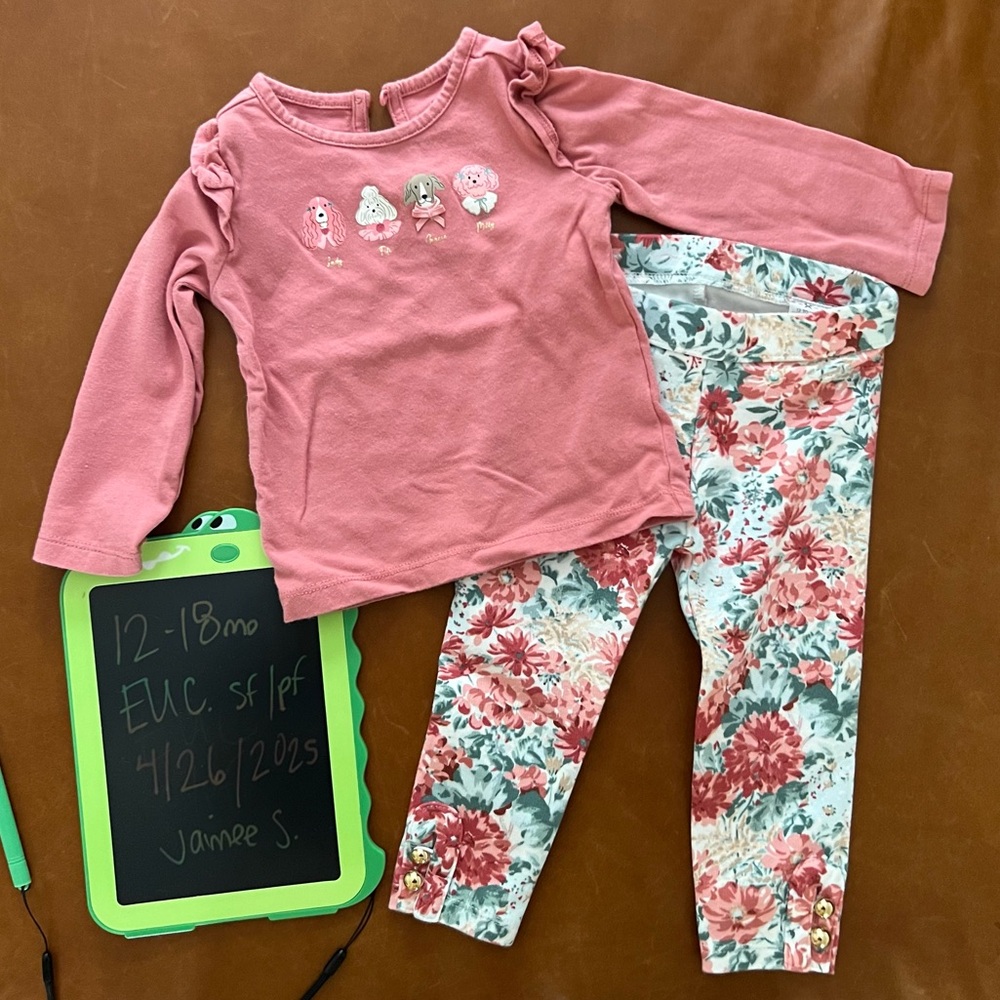 JANIE & JACK Doggie Top and Floral Leggings Bundle, 12-18mo
